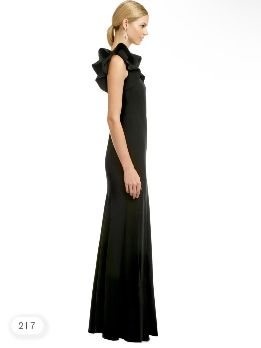 Carmen Marc Valvo Black One-Shoulder Evening Gown